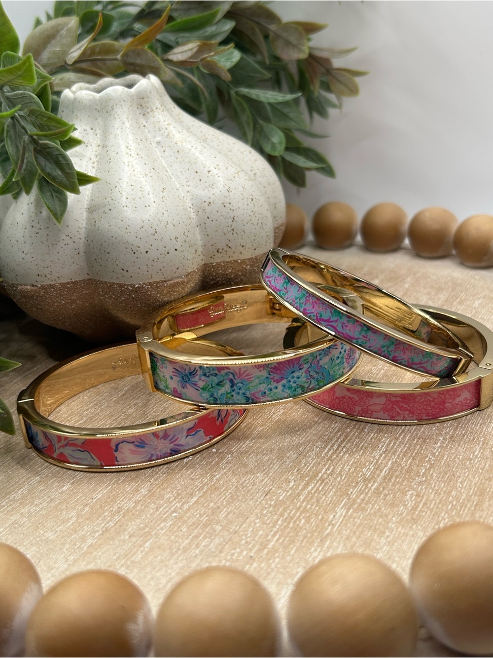 Lilly Pulitzer Floral Enamel Bangle Bracelet Bundle